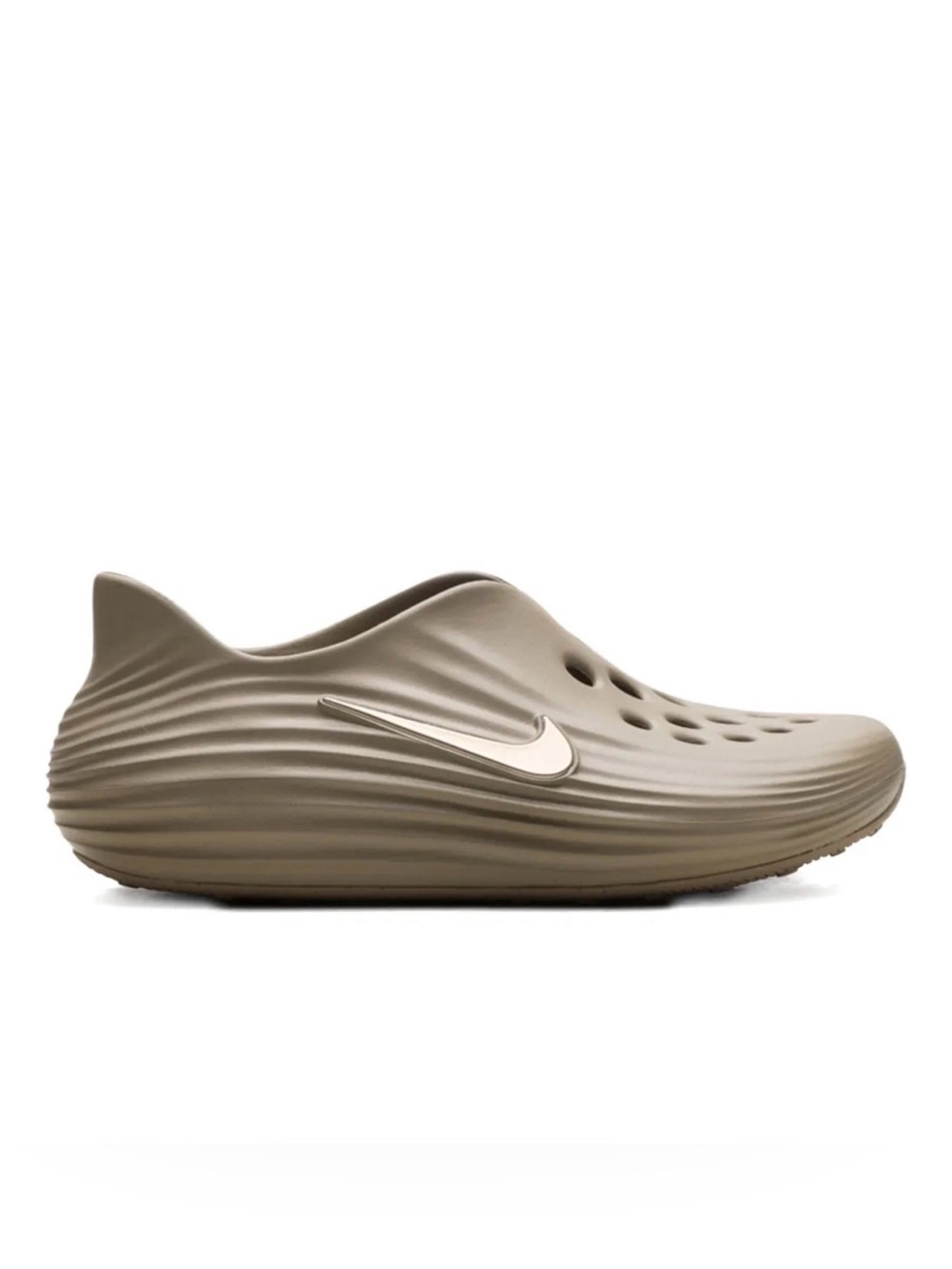 Nike Men’s Taupe Slip-On Foam Clog with Metallic Silver Swoosh